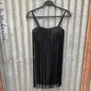 Forever 21 black fringe mini dress size Medium padded inlay bra $25